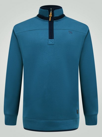 D555 Conway 1 1/4 Zip Neck Fleece Sweatshirt With Bear Logo Teal - Felpe & felpe con cappuccio - Felpe & Felpe con Cappuccio Uomo Taglie Forti