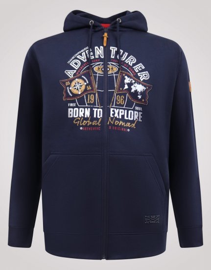 D555 Hector Adventurer Printed Zip Through Hoody Blu navy - Felpe & felpe con cappuccio - Felpe & Felpe con Cappuccio Uomo Taglie Forti