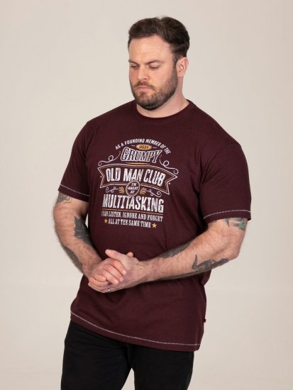 D555 Baldwin Grumpy Old Man Club Print Crew Neck T-shirt Burgundy/ Black Twist - Magliette - Magliette Uomo Taglie Forti