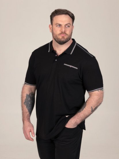 D555 Potts Jersey Polo With Jacquard Collar & Cuffs Nero - Polo - Polo Uomo Taglie Forti
