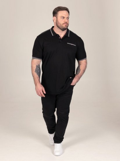 D555 Potts Jersey Polo With Jacquard Collar & Cuffs Nero - Polo - Polo Uomo Taglie Forti