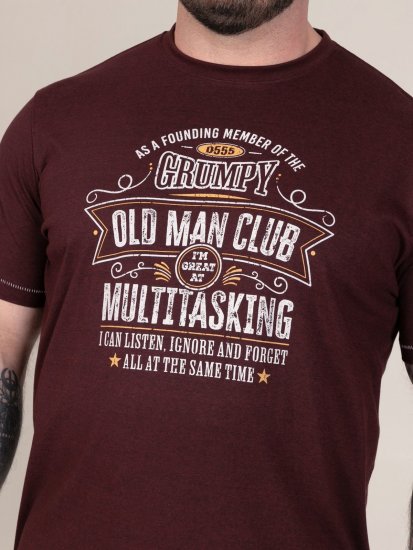 D555 Baldwin Grumpy Old Man Club Print Crew Neck T-shirt Burgundy/ Black Twist - Magliette - Magliette Uomo Taglie Forti