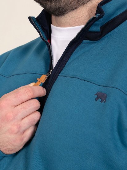 D555 Conway 1 1/4 Zip Neck Fleece Sweatshirt With Bear Logo Teal - Felpe & felpe con cappuccio - Felpe & Felpe con Cappuccio Uomo Taglie Forti