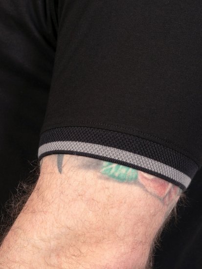 D555 Potts Jersey Polo With Jacquard Collar & Cuffs Nero - Polo - Polo Uomo Taglie Forti