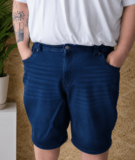 Kam Jeans Pepe Knitted Denim Shorts Random Mid Wash Blue - Shorts - Pantaloncini Uomo Taglie Forti