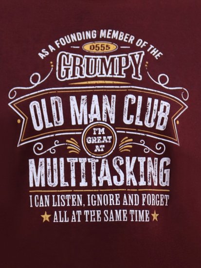 D555 Baldwin Grumpy Old Man Club Print Crew Neck T-shirt Burgundy/ Black Twist - Magliette - Magliette Uomo Taglie Forti