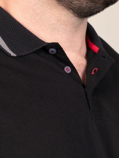 D555 Potts Jersey Polo With Jacquard Collar & Cuffs Nero - Polo - Polo Uomo Taglie Forti