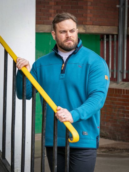 D555 Conway 1 1/4 Zip Neck Fleece Sweatshirt With Bear Logo Teal - Felpe & felpe con cappuccio - Felpe & Felpe con Cappuccio Uomo Taglie Forti