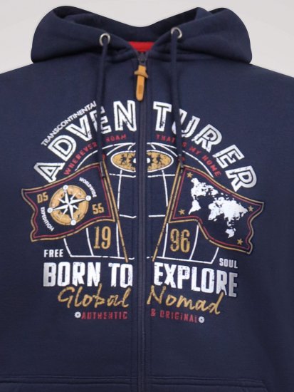 D555 Hector Adventurer Printed Zip Through Hoody Blu navy - Felpe & felpe con cappuccio - Felpe & Felpe con Cappuccio Uomo Taglie Forti