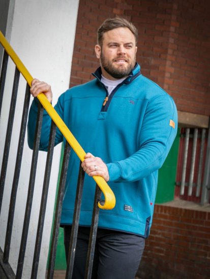 D555 Conway 1 1/4 Zip Neck Fleece Sweatshirt With Bear Logo Teal - Felpe & felpe con cappuccio - Felpe & Felpe con Cappuccio Uomo Taglie Forti