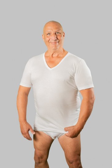 20 Nodi Short Sleeve V-Neck in Combed Cotton Jersey White - Intimo & costumi da bagno - Intimo Taglie Forti Uomo