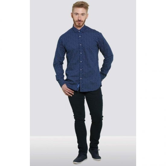D555 Bainton Long Sleeve Shirt Navy - Camicie - Camicie Taglie Forti Uomo