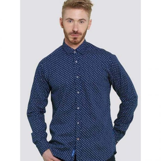 D555 Bainton Long Sleeve Shirt Navy - Camicie - Camicie Taglie Forti Uomo