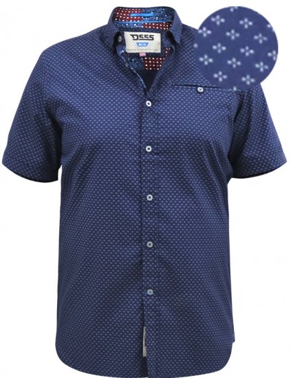 D555 Telford S/S Micro Ao Print Shirt Navy - Camicie - Camicie Taglie Forti Uomo