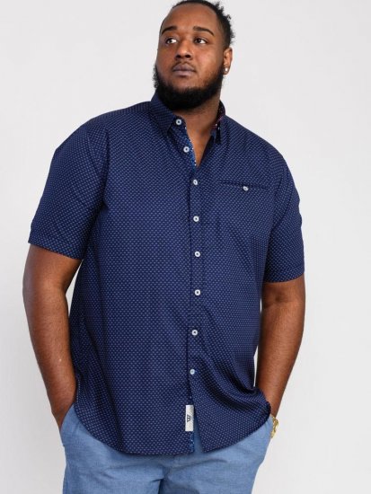 D555 Telford S/S Micro Ao Print Shirt Navy - Camicie - Camicie Taglie Forti Uomo