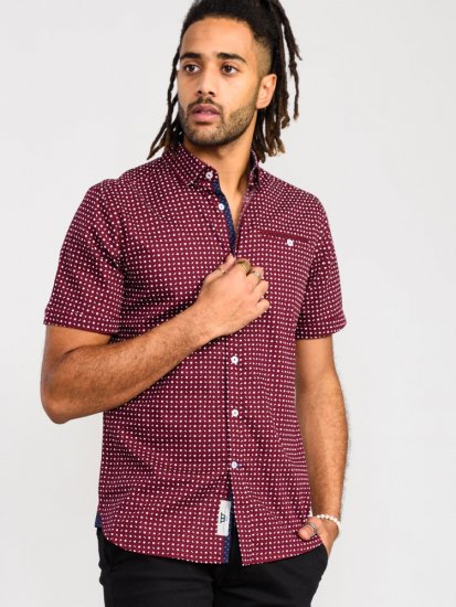 D555 Hillcrest S/S Micro Ao Print Shirt Burgundy - Camicie - Camicie Taglie Forti Uomo