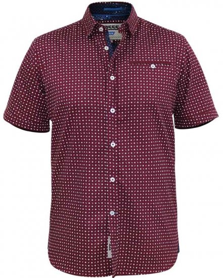D555 Hillcrest S/S Micro Ao Print Shirt Burgundy - Camicie - Camicie Taglie Forti Uomo