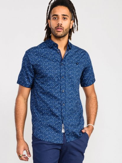 D555 Tristain S/S Floral Ao Print Shirt Navy - Camicie - Camicie Taglie Forti Uomo