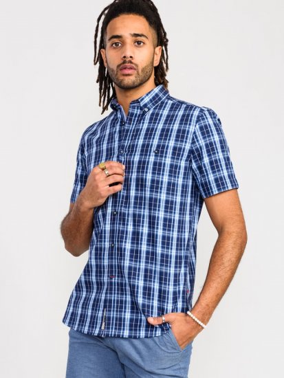 D555 Walcot Check Button Down Collar S/S Shirt Navy - Camicie - Camicie Taglie Forti Uomo