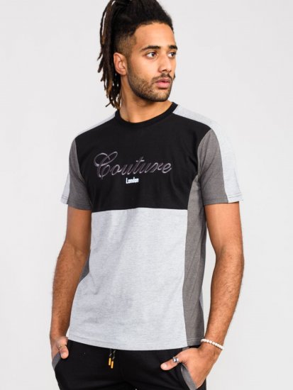 D555 Felix Couture Crew Neck Cut And Sew T-Shirt Black/Charcoal - Magliette - Magliette Uomo Taglie Forti