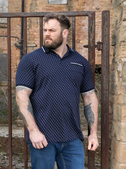 D555 Reid AOP Polo With Jacquard Collar, Pocket And Cuffs Blu navy - Polo - Polo Uomo Taglie Forti