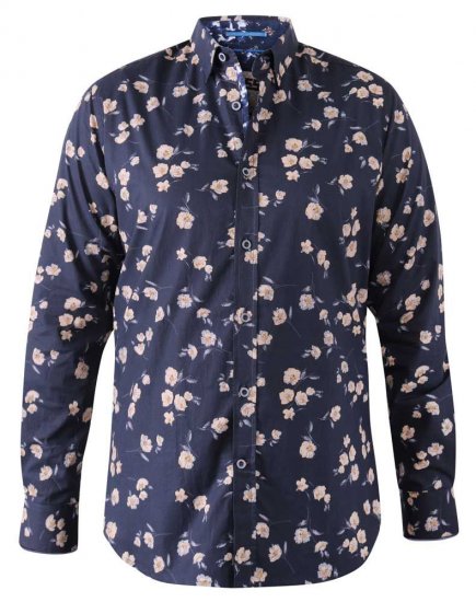 D555 Rooksey Floral Print Shirt Navy - Camicie - Camicie Taglie Forti Uomo
