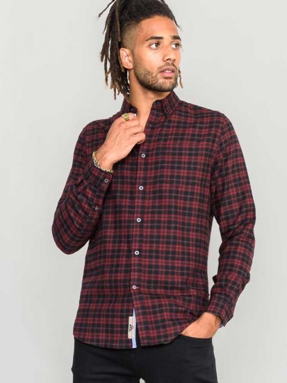 D555 Holton Dark Red Checked Flannel Shirt - Camicie - Camicie Taglie Forti Uomo