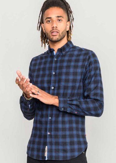D555 Dovercourt Flannel Check Shirt Blue and Black - Camicie - Camicie Taglie Forti Uomo