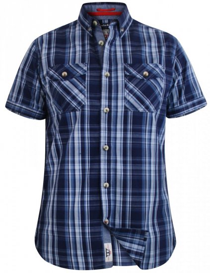 D555 Safford Short Sleeve Navy Check Shirt - Camicie - Camicie Taglie Forti Uomo