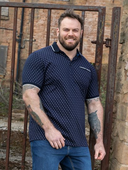 D555 Reid AOP Polo With Jacquard Collar, Pocket And Cuffs Blu navy - Polo - Polo Uomo Taglie Forti