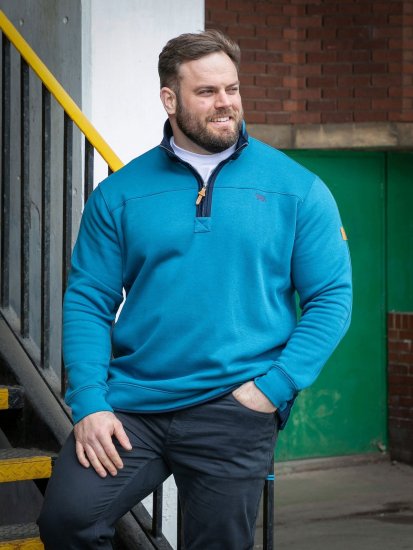 D555 Conway 1 1/4 Zip Neck Fleece Sweatshirt With Bear Logo Teal - Felpe & felpe con cappuccio - Felpe & Felpe con Cappuccio Uomo Taglie Forti