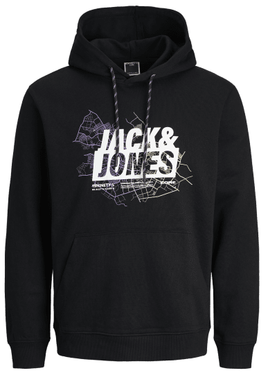 Jack & Jones JCOMAP LOGO SWEAT Hoodie Black - Felpe & felpe con cappuccio - Felpe & Felpe con Cappuccio Uomo Taglie Forti