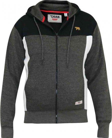 D555 NATHAN Full Zip Hoody With Cut And Sew Detail Black/Charcoal - Felpe & felpe con cappuccio - Felpe & Felpe con Cappuccio Uomo Taglie Forti