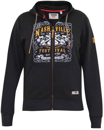 D555 KNEBWORTH Full Zip Hoody With Chest Print Black - Felpe & felpe con cappuccio - Felpe & Felpe con Cappuccio Uomo Taglie Forti