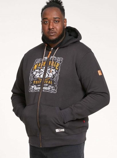 D555 KNEBWORTH Full Zip Hoody With Chest Print Black - Felpe & felpe con cappuccio - Felpe & Felpe con Cappuccio Uomo Taglie Forti