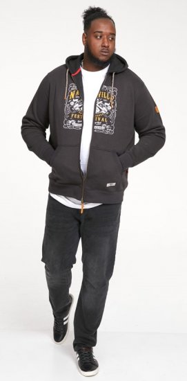 D555 KNEBWORTH Full Zip Hoody With Chest Print Black - Felpe & felpe con cappuccio - Felpe & Felpe con Cappuccio Uomo Taglie Forti