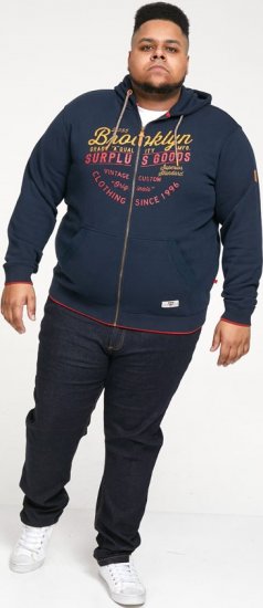 D555 WORCESTER Full Zip Hoody With Brooklyn Chest Print - Felpe & felpe con cappuccio - Felpe & Felpe con Cappuccio Uomo Taglie Forti