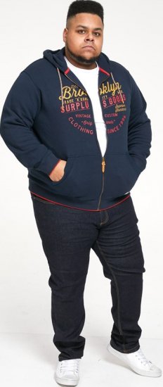 D555 WORCESTER Full Zip Hoody With Brooklyn Chest Print - Felpe & felpe con cappuccio - Felpe & Felpe con Cappuccio Uomo Taglie Forti