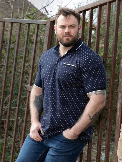 D555 Reid AOP Polo With Jacquard Collar, Pocket And Cuffs Blu navy - Polo - Polo Uomo Taglie Forti