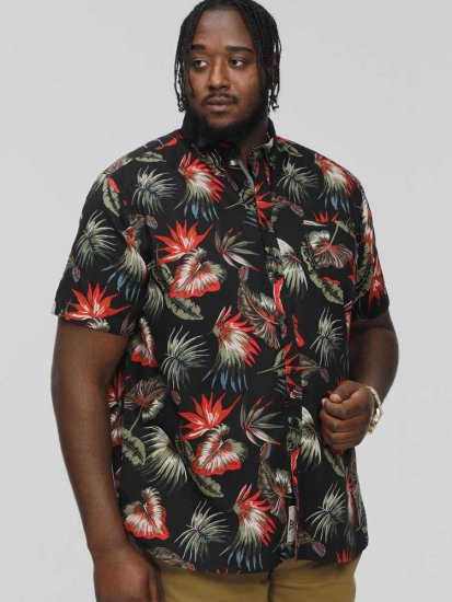 D555 LENNOX Hawaiian AO Print Shirt Black - Camicie - Camicie Taglie Forti Uomo
