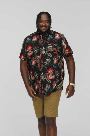 D555 LENNOX Hawaiian AO Print Shirt Black - Camicie - Camicie Taglie Forti Uomo