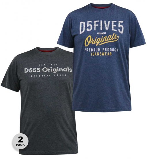 D555 ALFRED 2-Pack Brand Carrier Printed Crew Neck T-Shirts - Magliette - Magliette Uomo Taglie Forti