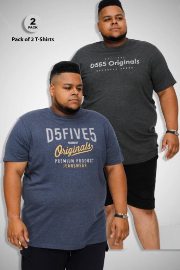 D555 ALFRED 2-Pack Brand Carrier Printed Crew Neck T-Shirts - Magliette - Magliette Uomo Taglie Forti