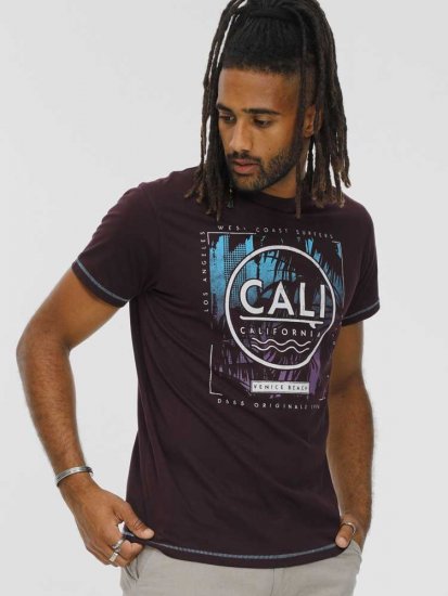 D555 NOVA Cali Surf Printed Crew Neck T-Shirt Plum - Magliette - Magliette Uomo Taglie Forti
