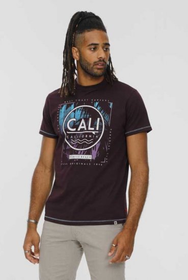 D555 NOVA Cali Surf Printed Crew Neck T-Shirt Plum - Magliette - Magliette Uomo Taglie Forti