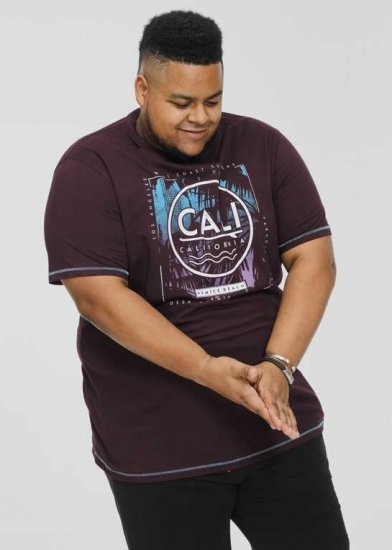 D555 NOVA Cali Surf Printed Crew Neck T-Shirt Plum - Magliette - Magliette Uomo Taglie Forti