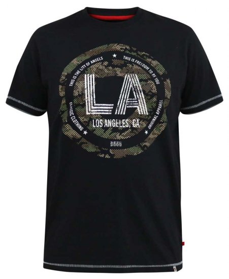 D555 BENNY LA Camo Printed Crew Neck T-Shirt Black - Magliette - Magliette Uomo Taglie Forti