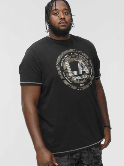 D555 BENNY LA Camo Printed Crew Neck T-Shirt Black - Magliette - Magliette Uomo Taglie Forti