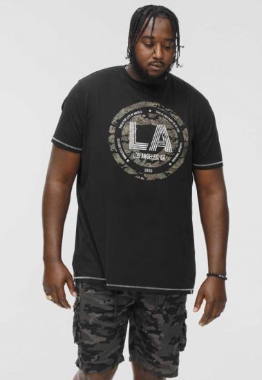 D555 BENNY LA Camo Printed Crew Neck T-Shirt Black - Magliette - Magliette Uomo Taglie Forti