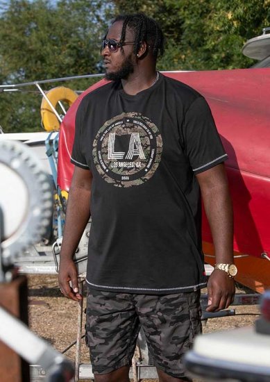D555 BENNY LA Camo Printed Crew Neck T-Shirt Black - Magliette - Magliette Uomo Taglie Forti